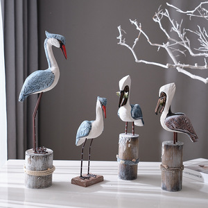 Ensemble de 3 ornements d'oiseaux méditerranéens en bois de pin pour la décoration de table de chambre - Product Image 5