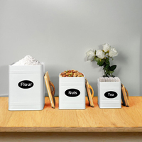 Lot de 3 boîtes de rangement en métal au design moderne Boîte à sucre pour aliments de cuisine avec couvercle en bambou