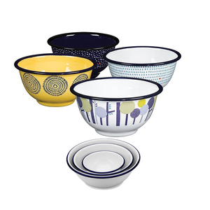 Bol mélange de salade en acier et métal, logo personnalisé, vente en gros d'usine, bol de chien en émail avec couvercles - Product Image 3