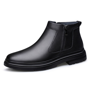 Nouvelles bottes en cuir véritable noires simples pour hommes, toutes saisons, confortables, pratiques, fermeture éclair latérale, Zhongbang décontractées - Product Image 6