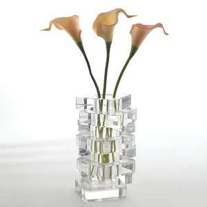 Großhandel acryl farbe skulptur-Nordic Home Herzstück farbige klare Kristallglas Blumenvase Wohnzimmer Luxus Kunst Glasvase