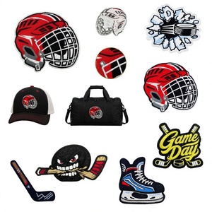 Set de Parches Termoadhesivos Bordados de Hockey sobre Hielo: Casco Rojo, Patín y Palo de Hockey, Apliques para Gorras, Bolsos y Decoración DIY - Product Image 3