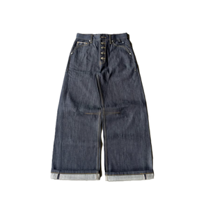 <span class=keywords><strong>Jeans</strong></span> da <span class=keywords><strong>Uomo</strong></span> in Denim Grezzo di Cotone, Indigo Non Lavato, <span class=keywords><strong>Gamba</strong></span> <span class=keywords><strong>Larga</strong></span>, Chiusura a Bottoni, Stile Baggy Streetwear Vintage - Product Image 1