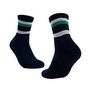 High Quality Custom Triple Stripped Design Thick Cushioned Sports <b>Socks</b> for Youth Antislip Hiking <b>Black</b> Bottom Scrunch Woven - Product Image 6