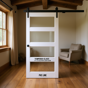 Porte coulissante en verre 36 po x 84 po, verre trempé dépoli, style ferme, fonctionnement manuel, revêtement PVC étanche - Product Image 2