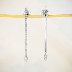 Pendientes de Diamantes de Oro Blanco de 14k para Mujer, Marca Elvora Gems, Diseño Minimalista con Cierre de Mariposa, 2 Pulgadas de Largo, para Boda/Compromiso - Product Image 2