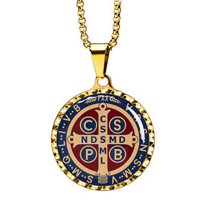 GIVELUCK Edelstahl Saint-Benedikt-Medaille St. Benedikt Kruzifix Individuelles Bild 18K Vergoldet Damen Anhänger Halskette - Product Image 2