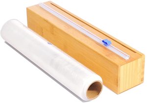 Secciones de caja de madera de bambú, dispensador de envoltura de plástico, papel de aluminio plateado, envoltura de plástico con cortador deslizante, 2023 - Product Image 2