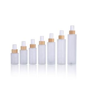 Luxury <b>30ml</b> 40ml 100ml 120ml Frosted Glass Body Oil <b>Bottle</b> with Screen Printed Bamboo Cap and Pump Sprayer for Skincare - Product Image 6