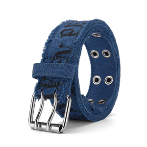 Sabuk kasual warna biru abu-abu hitam kustom baru 4.0Cm gesper Pin ganda Cetak penuh warna cuci tertekan sabuk pria - Product Image 4