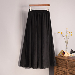Jupes longues en lin et coton pour femmes jupes Maxi plissées à taille élastique jupes d'été de plage vente en gros - Product Image 4