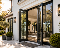 Porte d'entrée extérieure en acier sur mesure, double vitrage, rupture de pont thermique, cadre fin, luxe, pour villa, fabricant OEM Chine