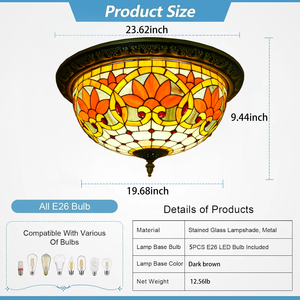 <span class=keywords><strong>Plafonnier</strong></span> Vintage Tiffany Style <span class=keywords><strong>Baroque</strong></span> Vitrail Fleur de Lotus Encastré Suspension Installation Couloir Salon - Product Image 6