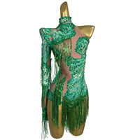 Combinaison une pièce sexy à une épaule avec franges et strass, justaucorps de pole dance, tenue de spectacle pour femmes, festival, spectacle de drag