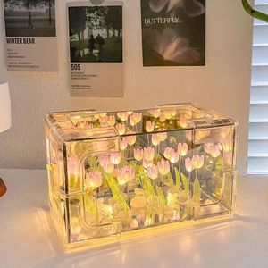 Lampada Notturna a Forma di Tulipano Fatta a Mano, Luce LED Rettangolare in Vetro di Mare, Ricaricabile USB o a Batteria, per Camera da Letto, Regalo di Compleanno per Ragazze - Product Image 6