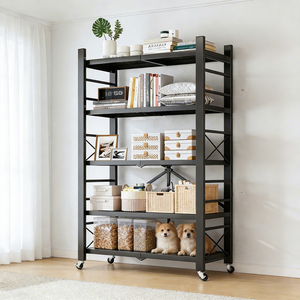 Étagère de rangement moderne en acier au carbone robuste de 80 cm, sans assemblage, CA006, pliable, réglable en hauteur, à plusieurs niveaux - Product Image 4