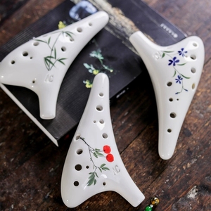 Ocarina en céramique AC à 12 trous en forme de requin, instrument de musique vintage avec paysage chinois dessiné à la main, pour étudiants débutants - Product Image 2