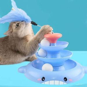 Entrega Rápida, Torre de Juego para Gatos de 3 Niveles, Pista Interactiva para Entrenamiento de Inteligencia, Torre con Varilla Estimulante Giratoria para Gatos - Product Image 2