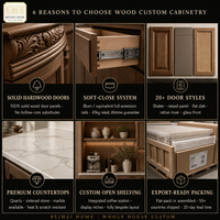 Meubles de cuisine sur mesure en bois massif pour toute la maison, style campagne française, avec portes à panneaux surélevés sculptés et treillis, en marbre, fabrication OEM de qualité