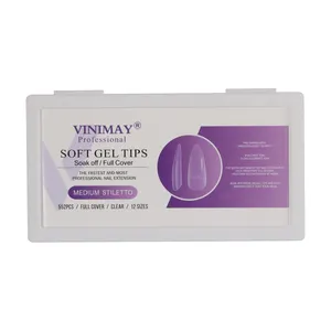 Vinimay Gel Mềm Stiletto Trong Suốt Tự Nhiên Đường Cong Không C Tùy Chỉnh 552 Cái Đầu Móng Giả Nghệ Thuật Che Phủ Toàn Bộ