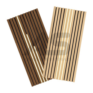 Pannelli Acustici Moderni per Hotel, Verdi, in Fibra di Poliestere, con Striscia LED Integrata, Effetto <span class=keywords><strong>Legno</strong></span> 3D, Fonoassorbenti, per Interni - Product Image 3