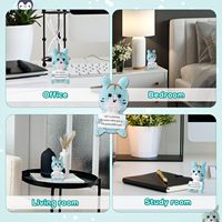 Chat positif drôle, poupée de chat tricoté mignon de 3.54 pouces, poupée d'aiguille cadeau chanceux en peluche fête d'anniversaire encouragement (bleu)