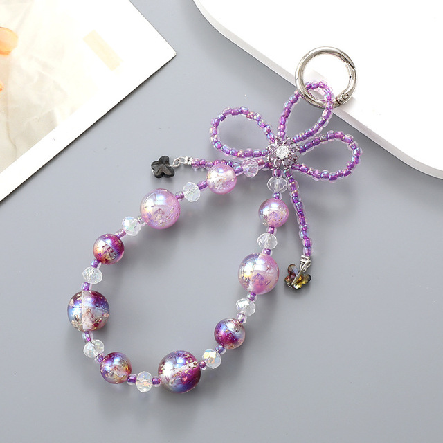 Bow Pearl Beads Keychain Mobile Phone Case Chain Charms Anti-lost Cell Phone Beaded Lanyard Pendant Wrist Strap Band Key Chains