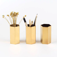 Fournitures de bureau créatives personnalisées Pot à crayons Conteneur de papeterie Porte-stylo vintage hexagone en diamant Porte-stylo en laiton doré