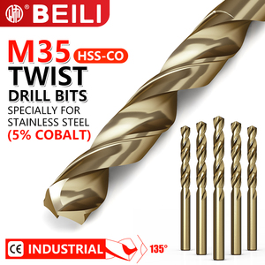 ดอกสว่านเจาะเหล็ก HSS M35 โคบอลต์ <span class=keywords><strong>5</strong></span>% DIN338  แบบเจียรเต็มตัว ขนาด 135 มม. °   ดอกสว่านปลายแบนสำหรับเจาะโลหะสแตนเลส - Product Image 1