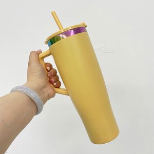 40oz rainbow Plated Travel Mug Cup with Handle 40 oz Mixed Colors Leak Proof Curved Water <b>Bottle</b> Tumbler for Laser - Product Image 4