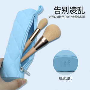 Diamond Zipper <b>Makeup</b> Bag 20cm X 7cm X 3.5cm Portable Cosmetic <b>Case</b> For Travel Storage Sky Blue - Product Image 3