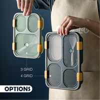 Boîte à déjeuner en plastique à 3 grilles, sans BPA, nouveau style, monocouche, chauffé au micro-ondes et vaisselle, convient aux employés de bureau, aux étudiants