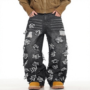 <b>Men</b> s Distressed Denim Wide Leg Pants Loose Fit High Waist Ripped Streetwear Cotton Autumn Style <b>Men</b> s Baggy <b>Jeans</b> Loose Fit - Product Image 1