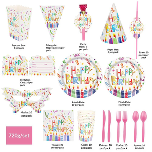 Lot de Vaisselle <span class=keywords><strong>Jetable</strong></span> en Gros pour Fêtes d'Anniversaire : Assiettes, Gobelets, Serviettes, Chapeaux de Fête, Pailles et Couverts - Product Image 2