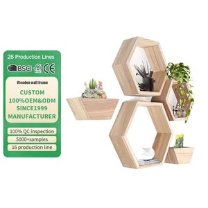 Hexagonal Wooden Wall Mounted Storage <b>Shelf</b> Solid Wood For <b>Bedroom</b> Living Room Organization - Product Image 5