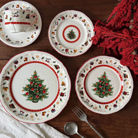 Neues Märchenhaftes Weihnachtsbaum-Keramik-Geschirrset Wellenrandige Teller Schüsseln Tassen und Untertassen für Familie und Feiertagspartys
