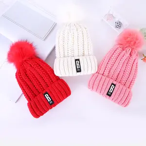 Vrouwen Hoeden Custom Logo Kabel Breien Bont Pom Pom Winter Chunky Haak Beanie Bobble Hoed