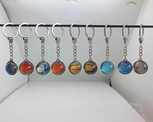 New Design Nine Planets Double Sides Souvenir Glass Metal Custom Keychain Promotion Metal Keyring