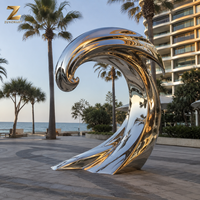 Escultura Artística Contemporánea de Olas Oceánicas en Acero Inoxidable con Acabado Dorado para Exteriores, Hoteles, Plazas y Jardines Costeros
