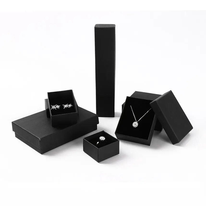 Customized LOGO Wholesale Jewelry Matte Black Ring Gift Box with Foam and Velvet Insert