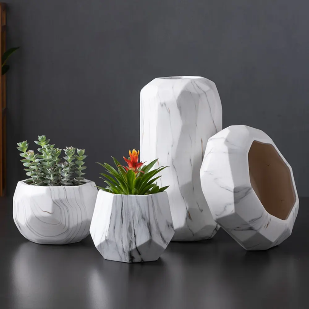Design personnalisé taille irrégulière texture de marbre décoratif porcelaine céramique cactus succulent jardinière pots pot de fleurs