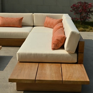 Ensemble <span class=keywords><strong>de</strong></span> <span class=keywords><strong>canapé</strong></span> d'extérieur en bois 4 pièces avec coussins résistants à l'eau, ensemble <span class=keywords><strong>de</strong></span> conversation pour patio, table basse pour <span class=keywords><strong>jardin</strong></span>, cour arrière, bord <span class=keywords><strong>de</strong></span> piscine - Product Image 1