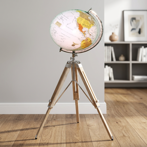 Globe de bureau Base en bois Rotatif Terre Métal Artisanat Blanc Carte du Monde Décoratif Durable Globe Mondial Décor - Product Image 4