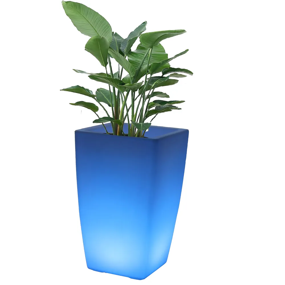 Rotasyonel kalıplama güneş enerjili dış mekan dekoratif LED ışık PE plastik saksı yüksek büyük boy çiçek vazo