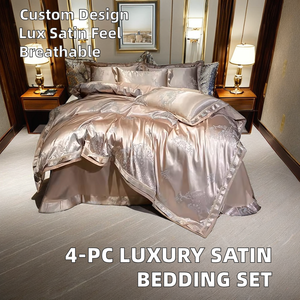 Edredón de satén plegado de 4 piezas de estilo clásico de corte personalizado juegos de cama de lujo para el hogar del hotel - Product Image 6