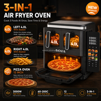 Four à friture sans huile 3-en-1 3000W 4L+4L+9L Triple cuve Friteuse numérique à écran pliable Appareil de cuisine pour grillades et barbecue
