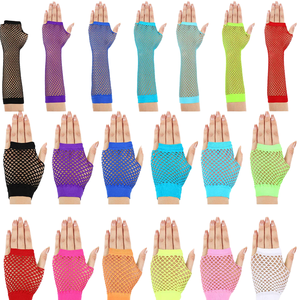 Gants courts <span class=keywords><strong>en</strong></span> nylon couleur néon bonbon pour femme, été 2025, sexy, <span class=keywords><strong>en</strong></span> maille ajourée, demi-doigts, sans doigts, Followmee - Product Image 4