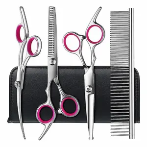 Pet Dog Grooming Straight Stainless Steel Cutting Scissors 6inch Curved Thinning Shears Set Animals Tools Kit