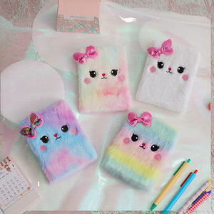 Soododo Cute Cartoon <b>Cat</b> <b>Plush</b> Notebook 5-inch Fabric Cover Travel Journal Printed Students Sewing Handbooks Birthday Gifts - Product Image 3