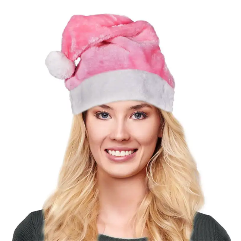 Custom Logo Hot Pink Velvet Santa Claus Christmas HatsとWhite Trim Blue Plush Santa Hat Cheap Blue Black Purple Santa Hats